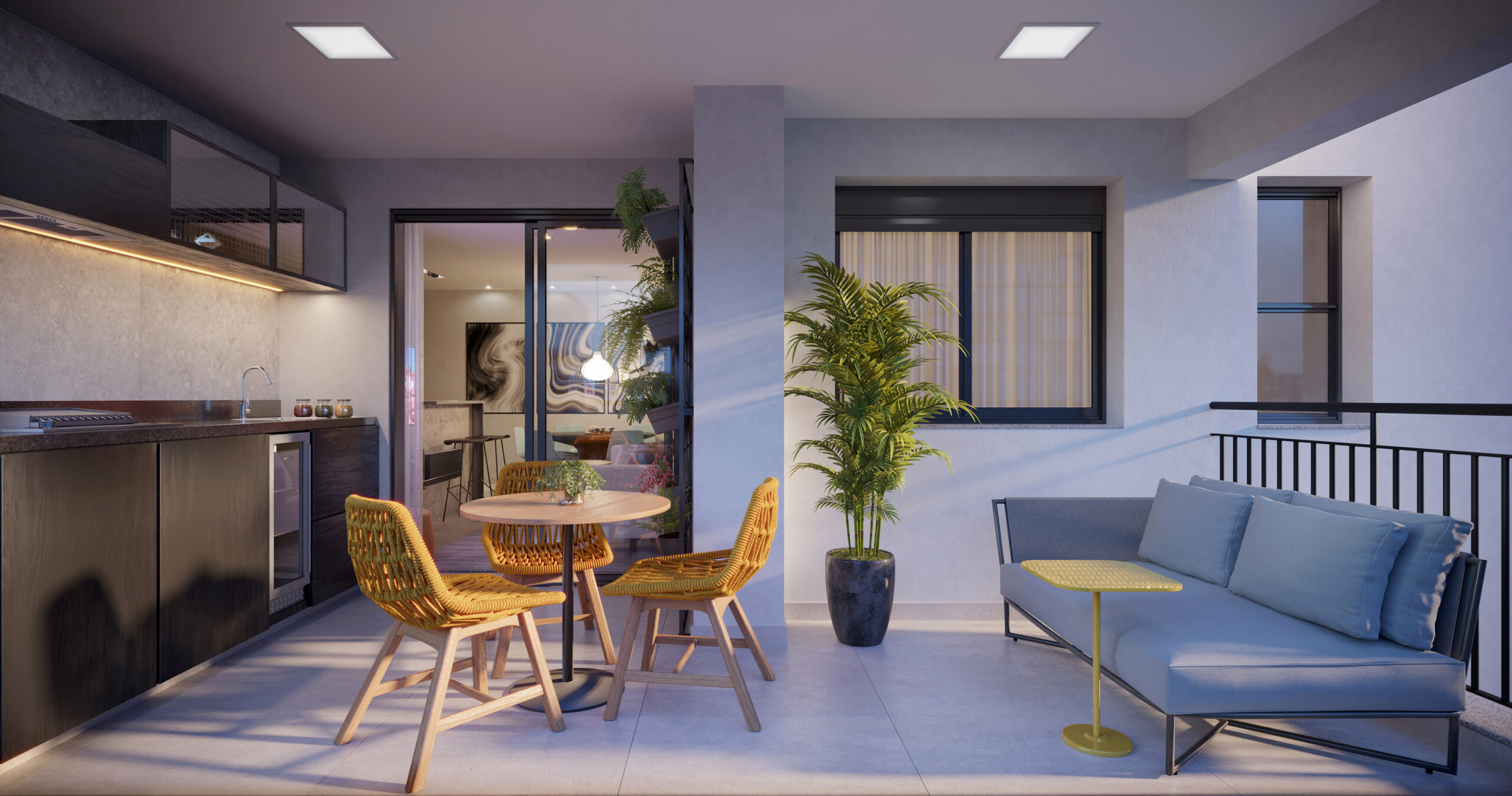 Varanda, apartamento tipo 86m² do Chess