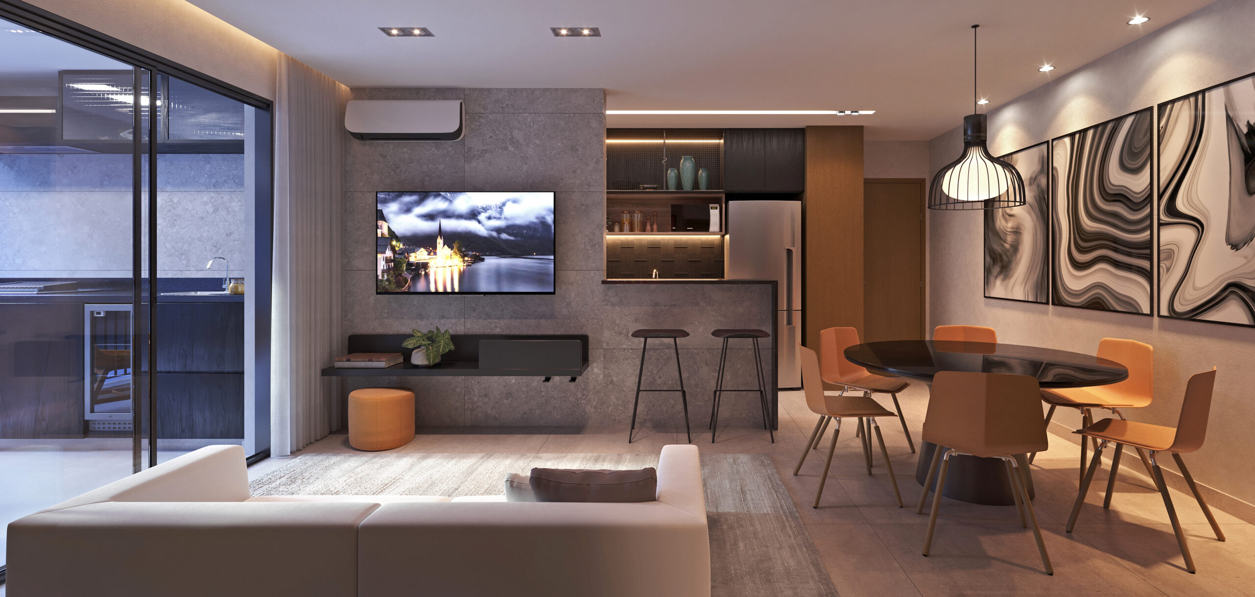 Living, apartamento tipo 86m² do Chess